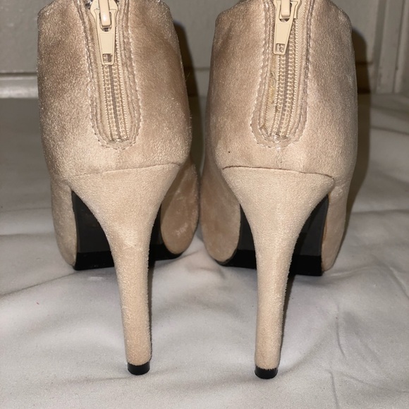 Suede Cream Peep Toe Heels - Picture 3 of 3